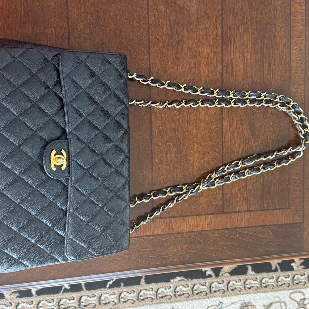 Chanel Black Caviar Vintage Jumbo Single Flap -24k gold hardware - Picture 13 of 17